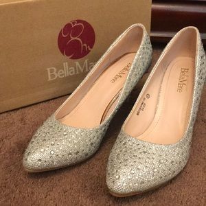 Bella Marie Silver Glitter and Rhinestone Heels